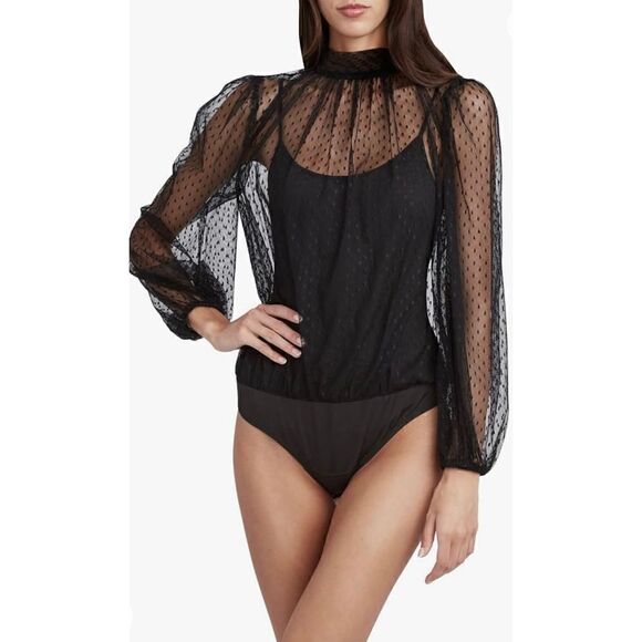 BCBGMAXAZRIA Women’s XXS Balloon Sleeve Mock Neck Bodysuit - Picture 1 of 7